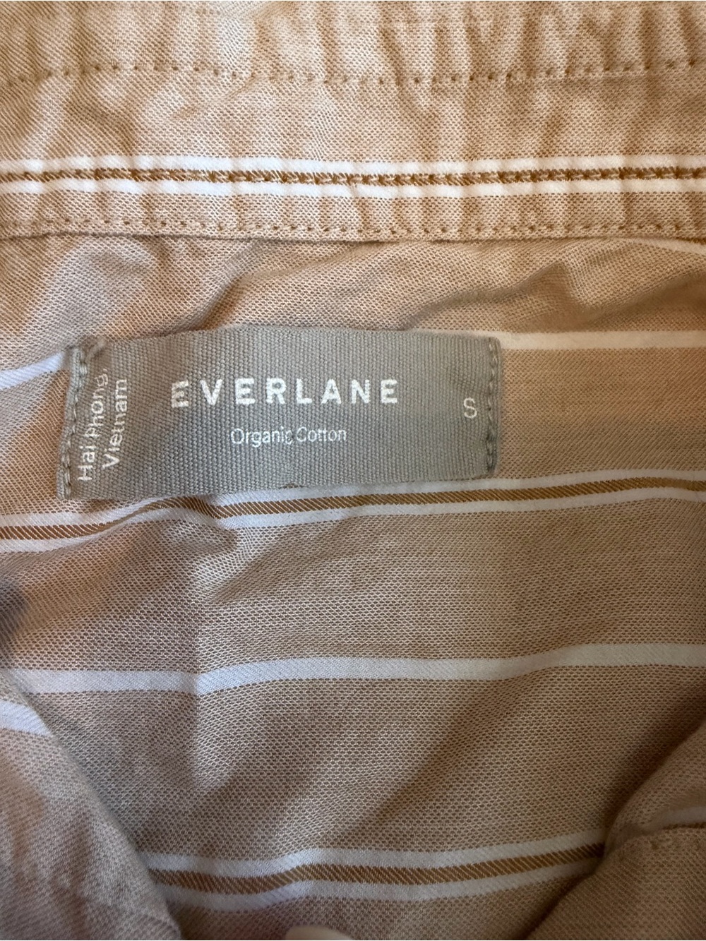 Everlane Cropped Button-Down Shirt Size Small Oversized Stripe Tan White - Picture 6 of 9